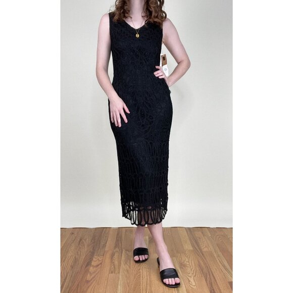 Vintage Lace Midi Dress Whimsigoth Dark Gothic Victorian Wedding Guest Formal - Picture 1 of 7